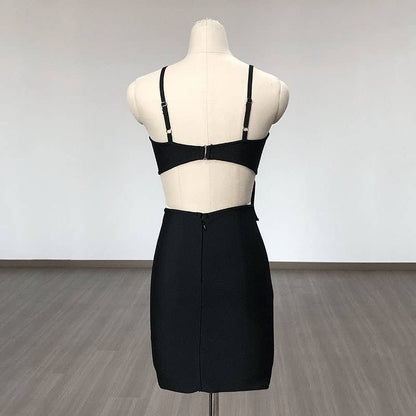 DR759 Noir Petal Cutout Bandage Dress with Sculpted Detail