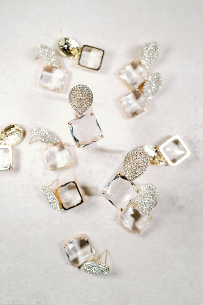 Retro Pave Crystal and Stone Drop Earrings