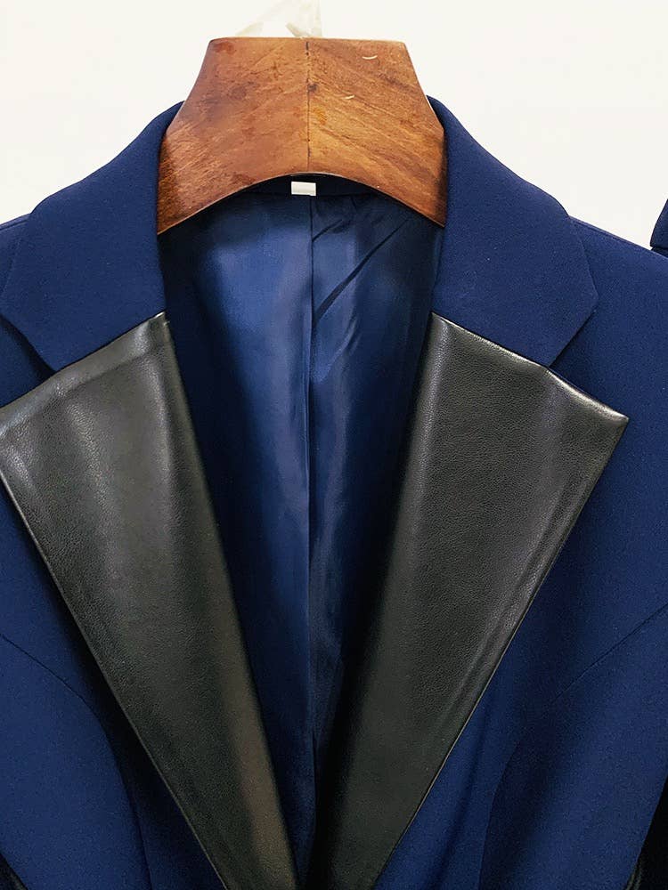 Leather Collar Mid-Length Suit & Pants Set