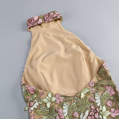 22Y Elegant Sleeveless Floral Embroidered Sheer Mini Dress: Multi-Colored / English / XS