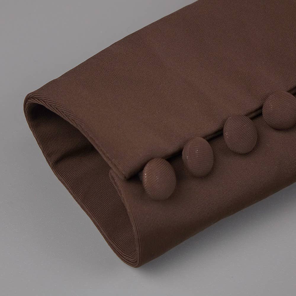 DR316 Elegant Chocolate Gathered Waist Maxi Dress