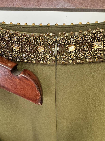 Olive Beaded Halter Maxi Skirt Set