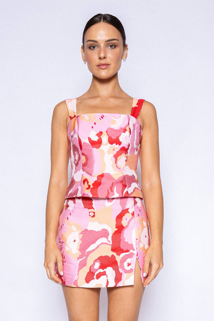 Pink Jacquard Print Skirt