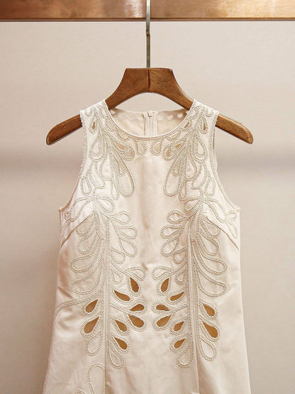 DR770Y Embroidered Sleeveless Dress with Scalloped Hem