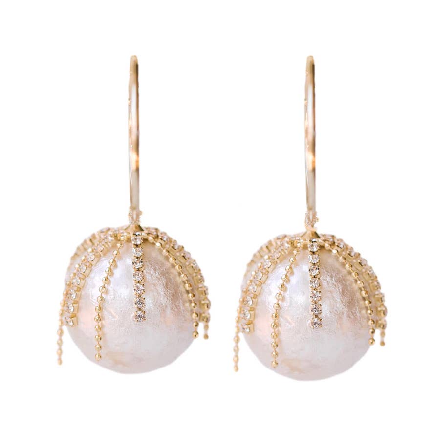 Fringe Pearl Hoop Earrings