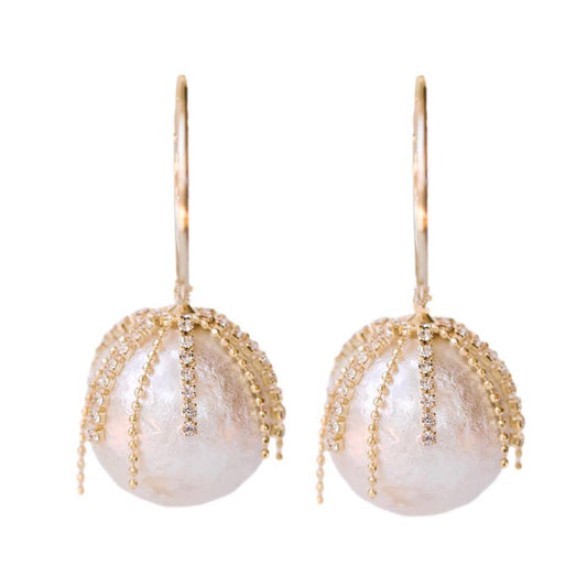 Fringe Pearl Hoop Earrings