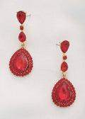Red Pear CZ Drop Earrings