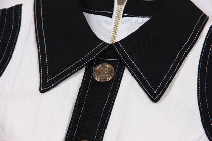 DR038 Short-sleeved Dress With Gold Buttons
