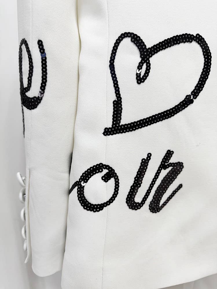 OL13 Embroidered Letter Sequin Blazer Pants Set Chic