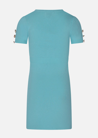 Girls' Aqua Button Knit Dress