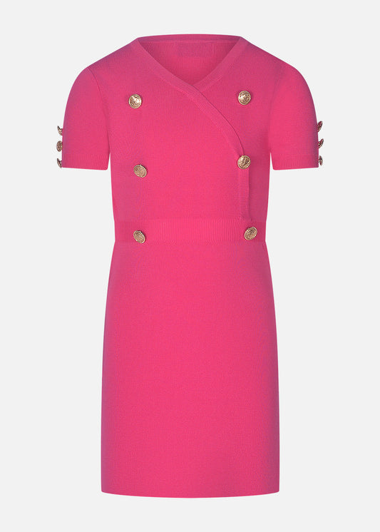 Girls' Fuchsia Button Knit Dress