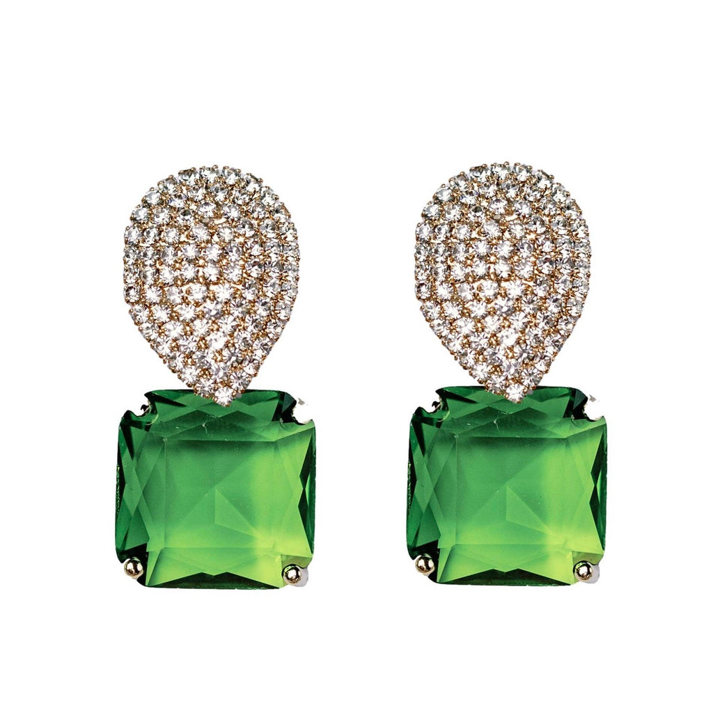 Retro Pave Crystal and Stone Drop Earrings