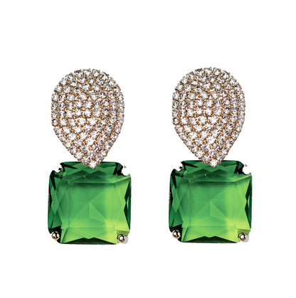 Retro Pave Crystal and Stone Drop Earrings