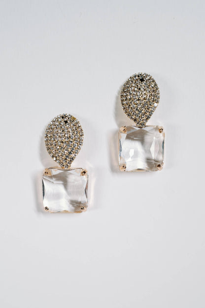 Retro Pave Crystal and Stone Drop Earrings