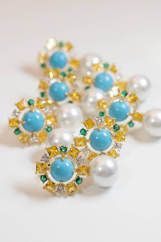 Vintage Pearl Turquoise Statement Earrings
