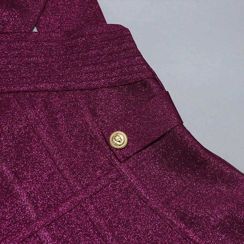 Elegant One-Shoulder Gold Silk Midi Dress with Silver: Burgundy / English / S