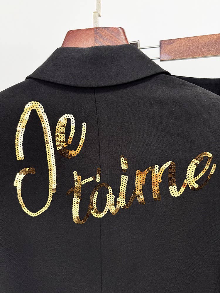 OL13 Embroidered Letter Sequin Blazer Pants Set Chic