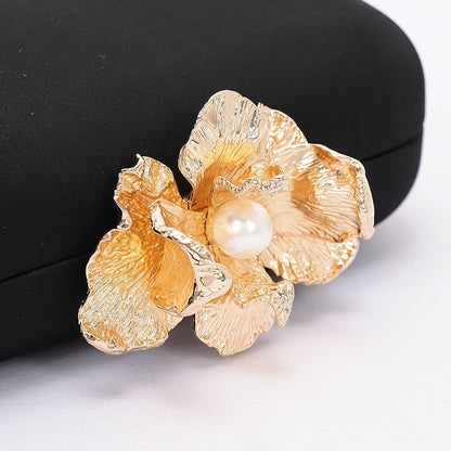 Satin Case Clutch with Metal Flower