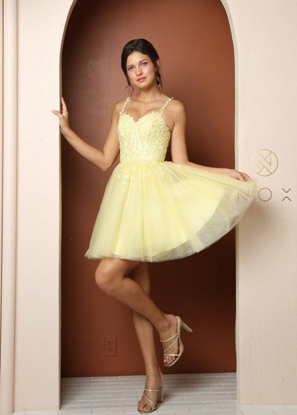 Yellow Glitter & Lace A-line Mini