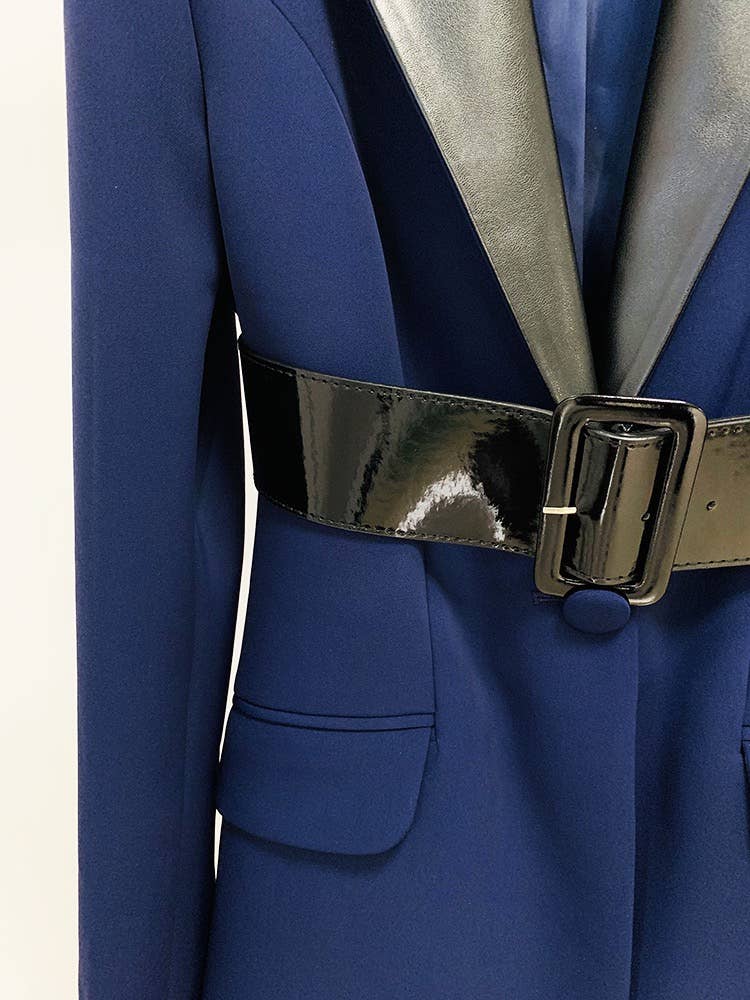 Leather Collar Mid-Length Suit & Pants Set