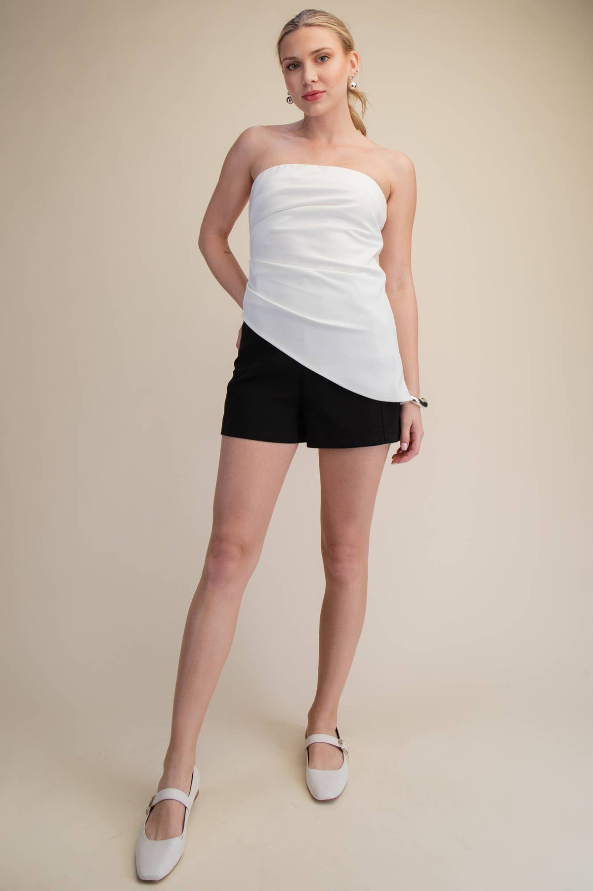 Bandeau Top Ruched Asymmetric Strapless