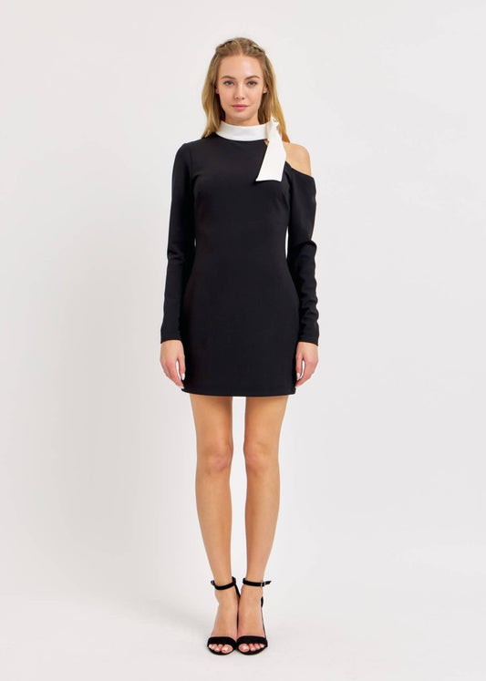 Xenia Neck Tie Long-sleeve Mini