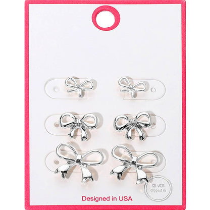 3Pairs - Gold Dipped Graduated Size Metal Bow Stud Earring Set