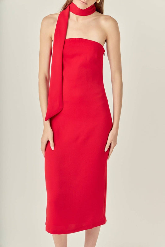 Kelly Choker Tie Midi Dress