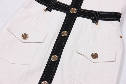 DR038 Short-sleeved Dress With Gold Buttons