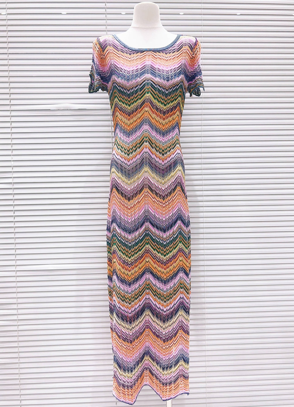 Colorblock Chevron Knit Maxi Dress Elegant Chic Fit