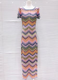 Colorblock Chevron Knit Maxi Dress Elegant Chic Fit