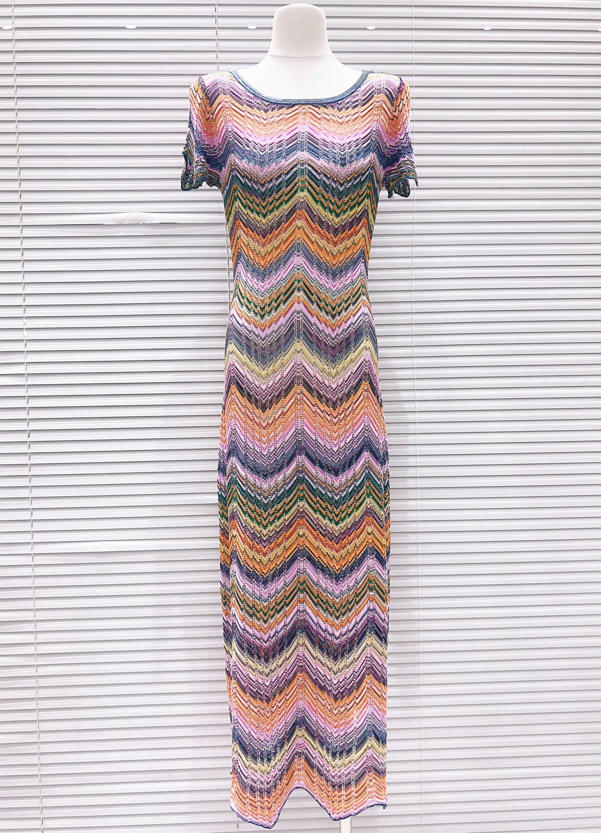 Colorblock Chevron Knit Maxi Dress Elegant Chic Fit
