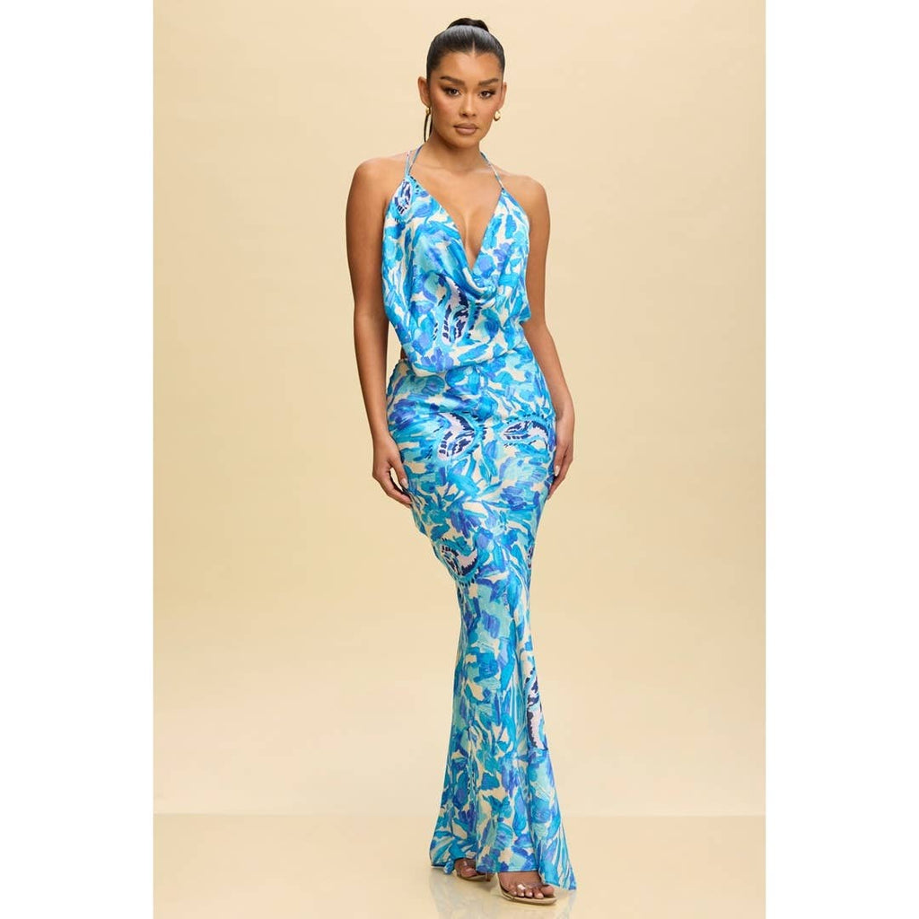 Oceania Cowl Satin Maxi