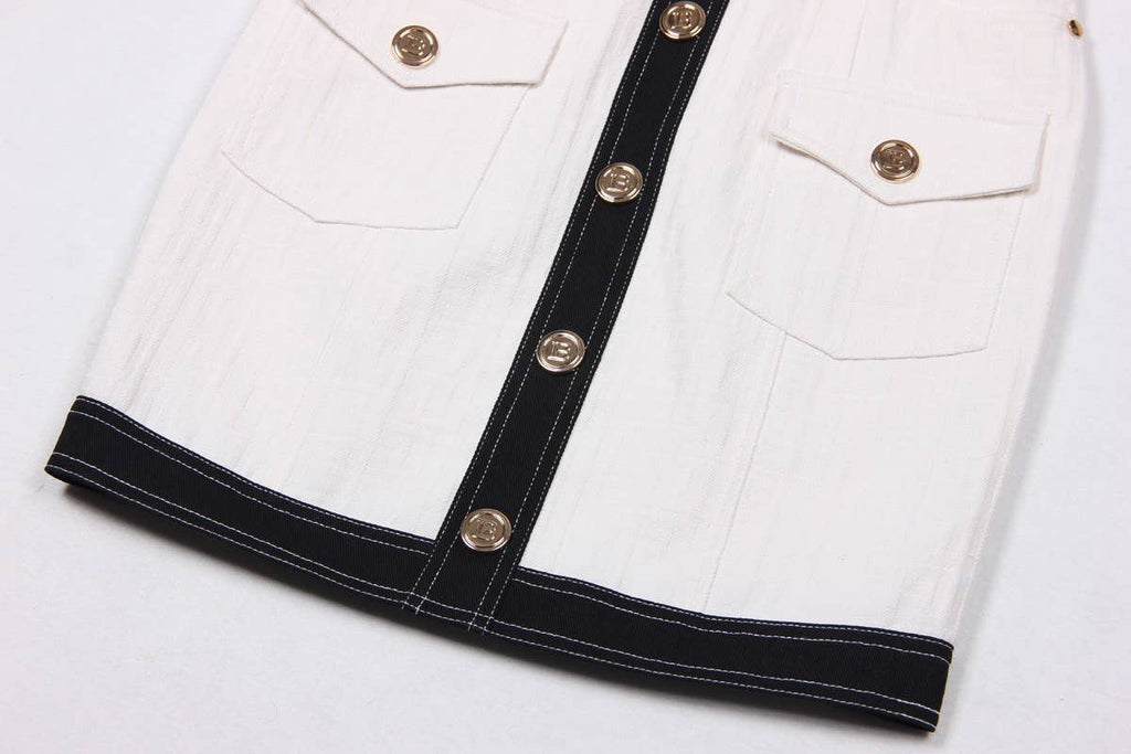 DR038 Short-sleeved Dress With Gold Buttons