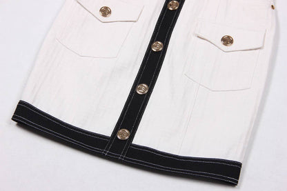 DR038 Short-sleeved Dress With Gold Buttons