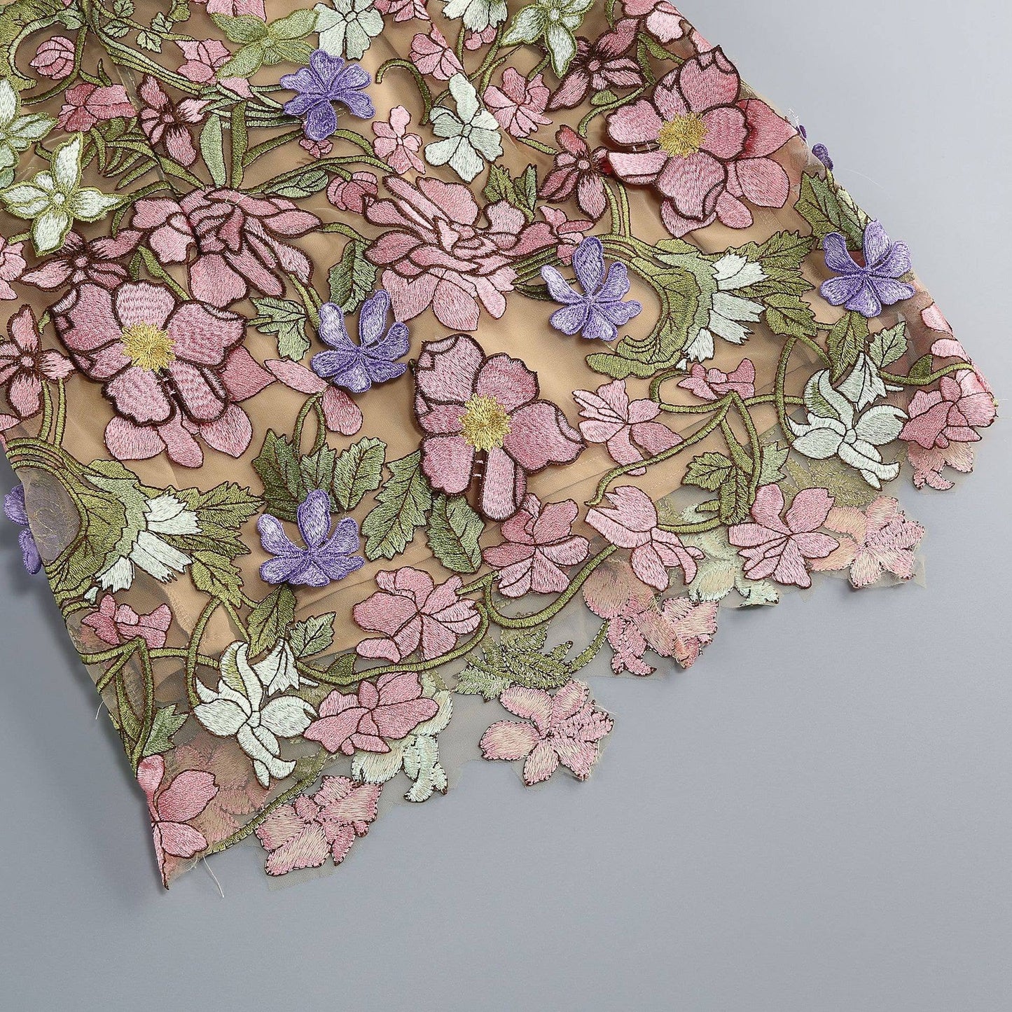 22Y Elegant Sleeveless Floral Embroidered Sheer Mini Dress: Multi-Colored / English / XS