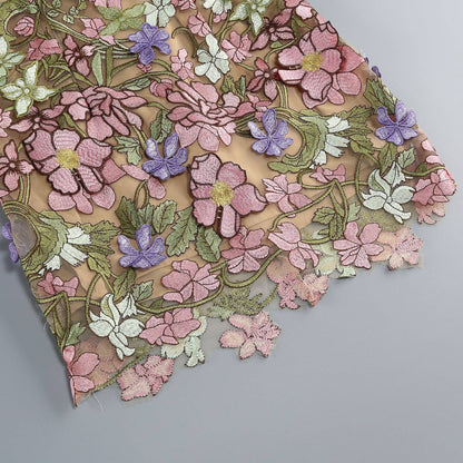 22Y Elegant Sleeveless Floral Embroidered Sheer Mini Dress: Multi-Colored / English / XS
