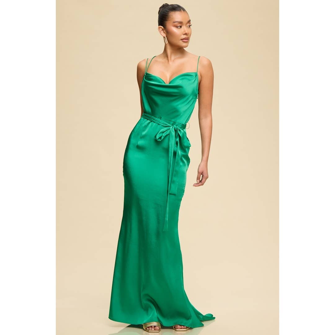 Satin Bias Open Back Maxi Dress