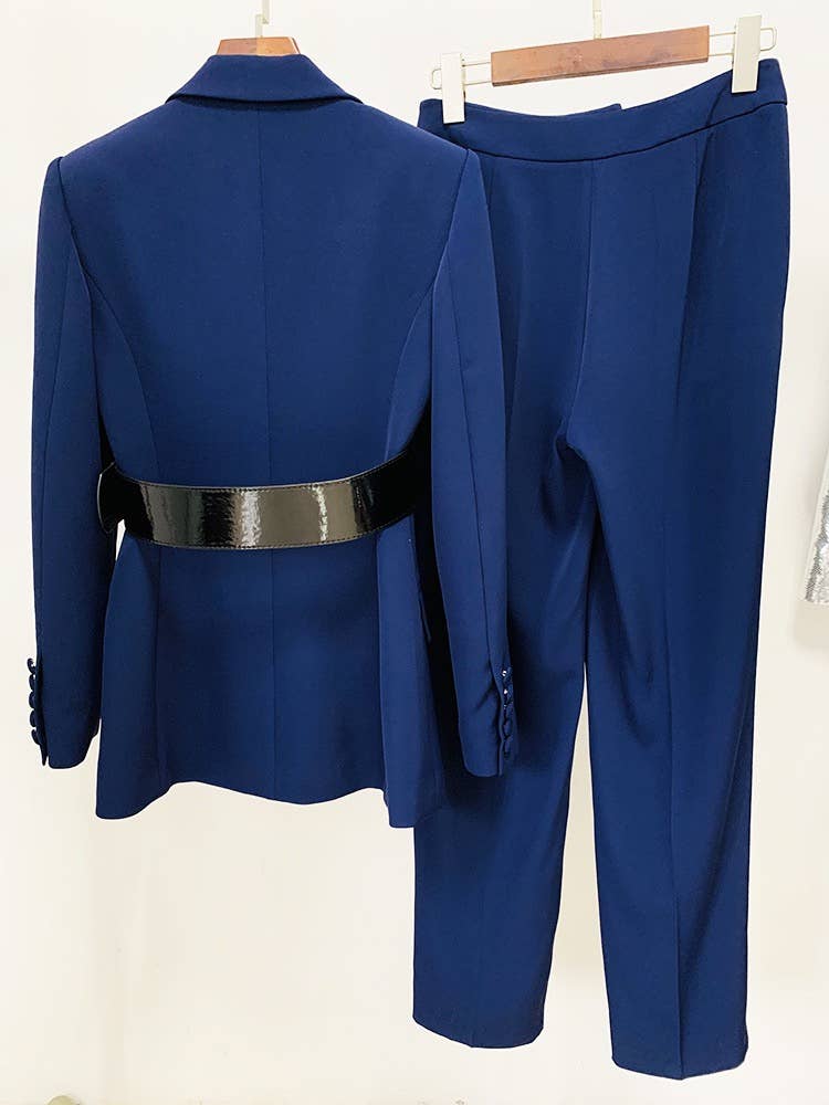 Leather Collar Mid-Length Suit & Pants Set