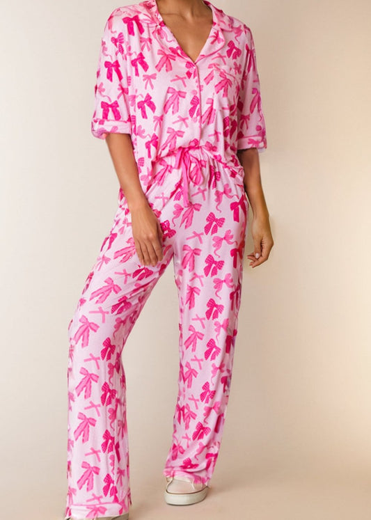 Pink Bow Short-Sleeve Pajama Set