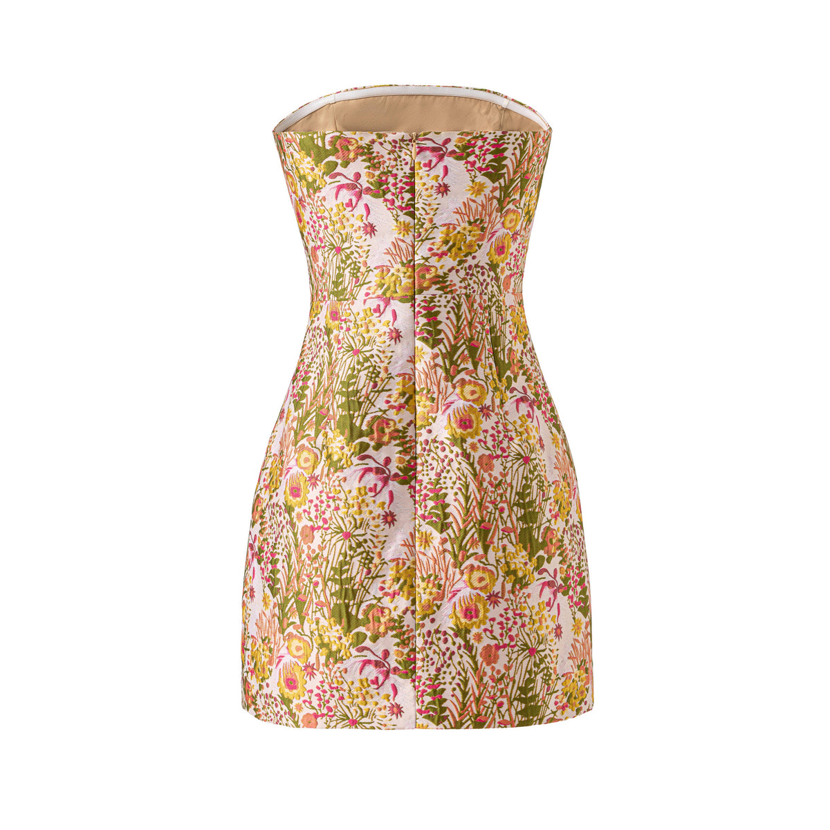 Jacquard Strapless Mini Dress Floral Design Chic
