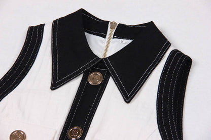 DR038 Short-sleeved Dress With Gold Buttons