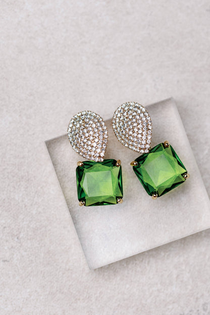 Retro Pave Crystal and Stone Drop Earrings