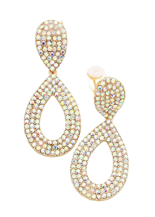 Open Teardrop Iridescent AB Clip-on Earrings