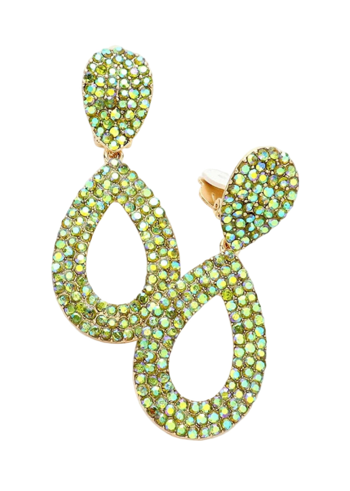 Open Teardrop Peridot AB Clip-on Earrings