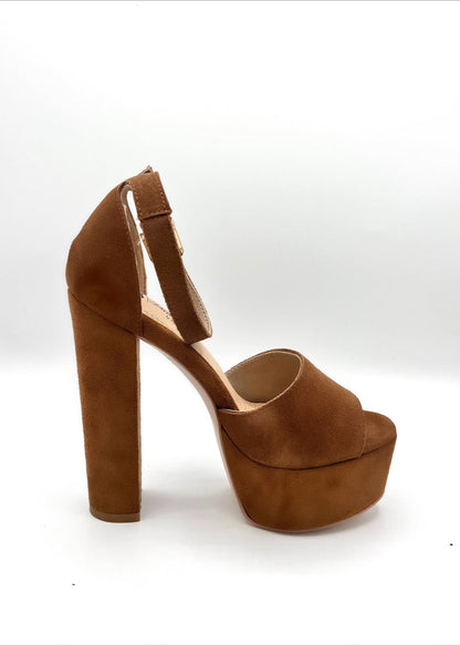 Suede Platform Chunky Heel - Cinnamon