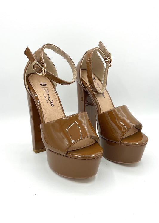 Platform Chunky Patent Heel - Cinnamon