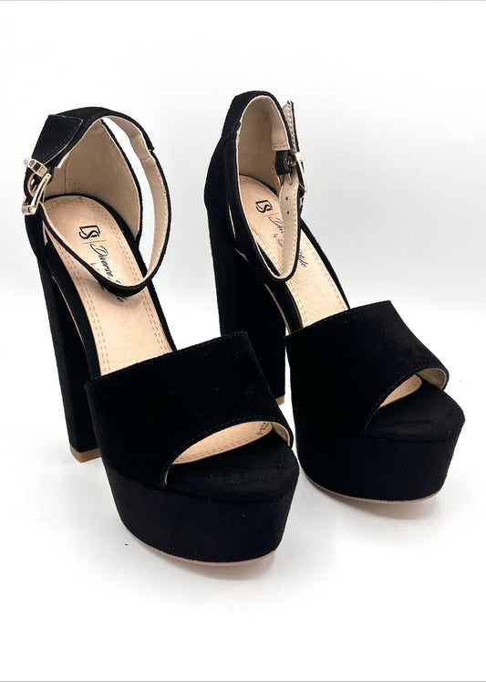 Suede Platform Chunky Heel - Onyx