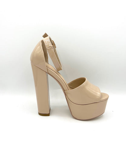 Platform Chunky Patent  Heel - Cashew