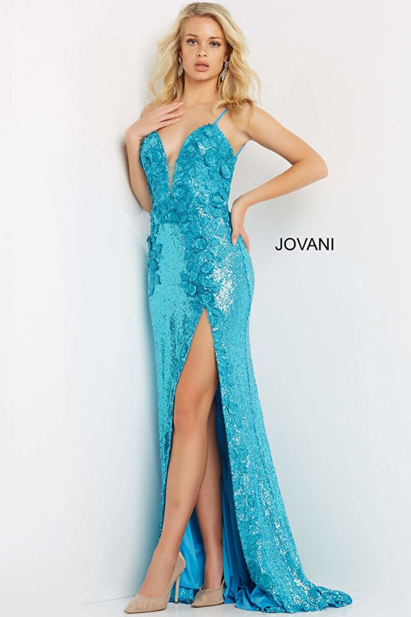 Jovani Floral Sequin Sheath Gown 1012